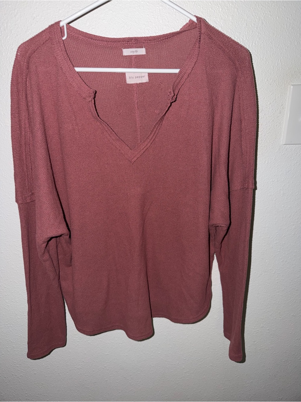 Blu Pepper Long Sleeve V-Neck Top in Mauve